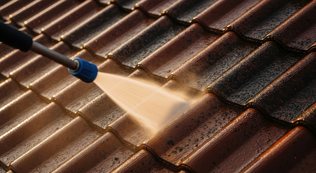 pressure-washing-roof Riviera Roofing restoration of a tiled roof. Working in Bairnsdale and East Gippsland.